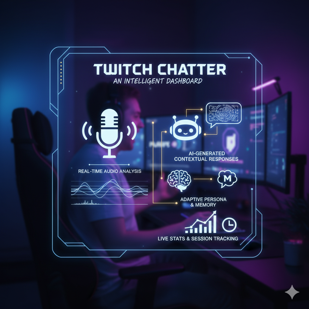 Twitch Chatter Dashboard interface showing real-time AI responses and stream monitoring